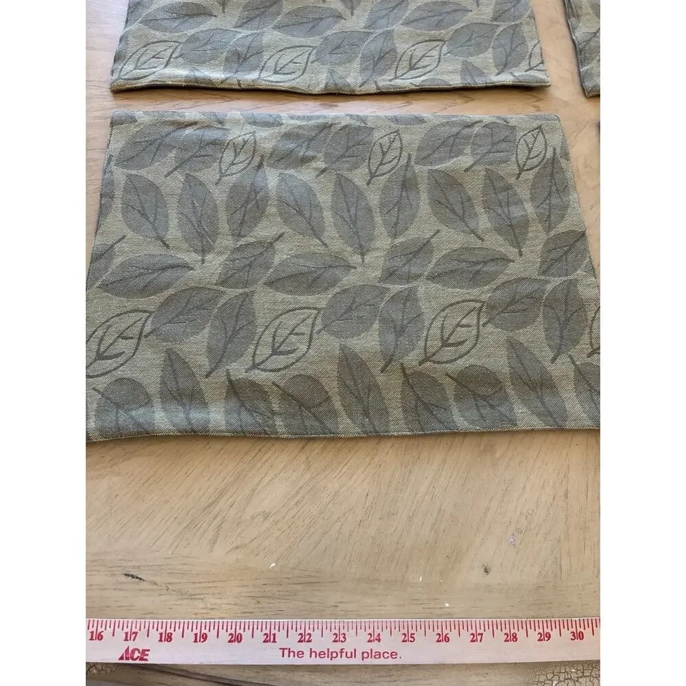 4 Cottage Farmhouse Green Leaf Placemats Botanical Cotton Designer Thibaut Aman